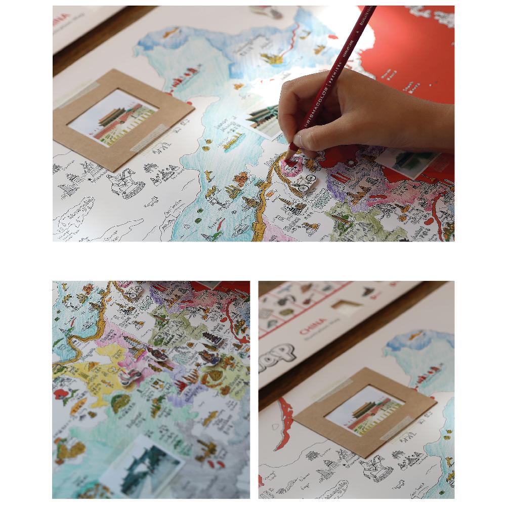 Dream Sky Nation-Map Decorative Coloring Painting DIY Paper Continent Map - China