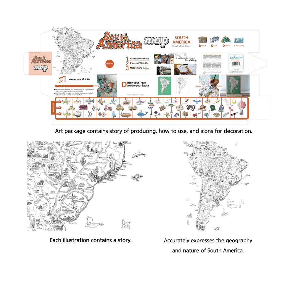 Dream Sky Nation-Map Decorative Coloring Painting DIY Paper Continent Map - South America