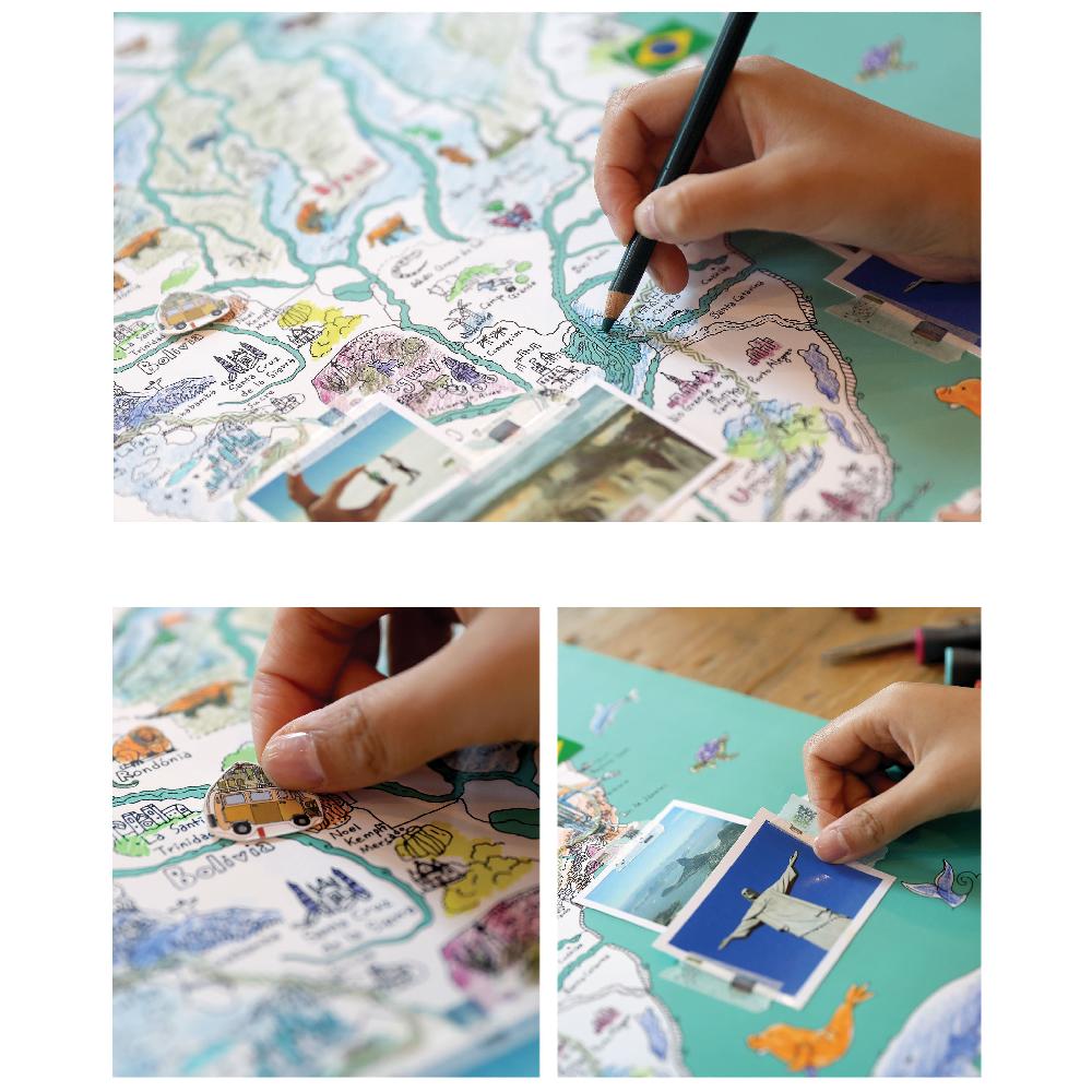 Dream Sky Nation-Map Decorative Coloring Painting DIY Paper Continent Map - South America