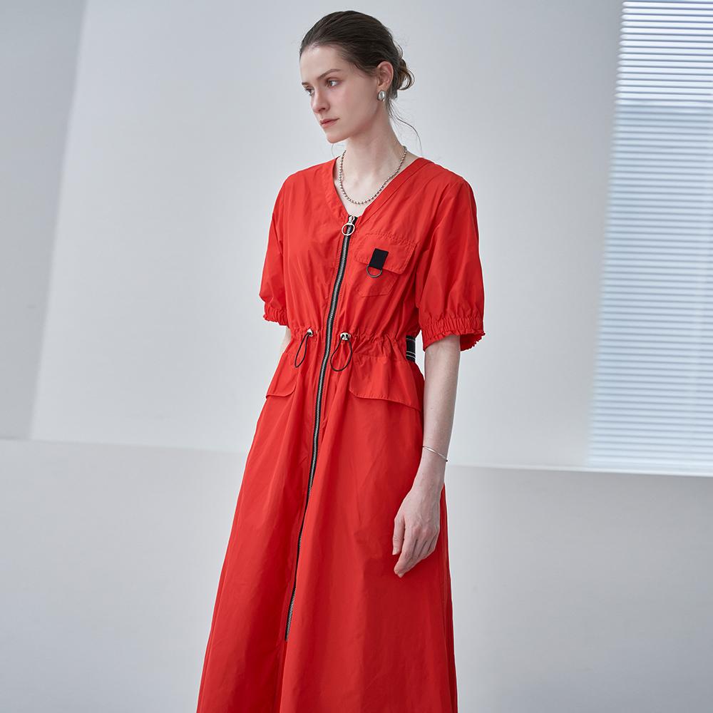 Casual Pocket Zip-Up Open Dress