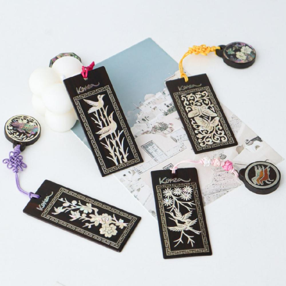 Korean Traditional Mother-of-Pearl Ebony Wood Bookmark (Handmade)