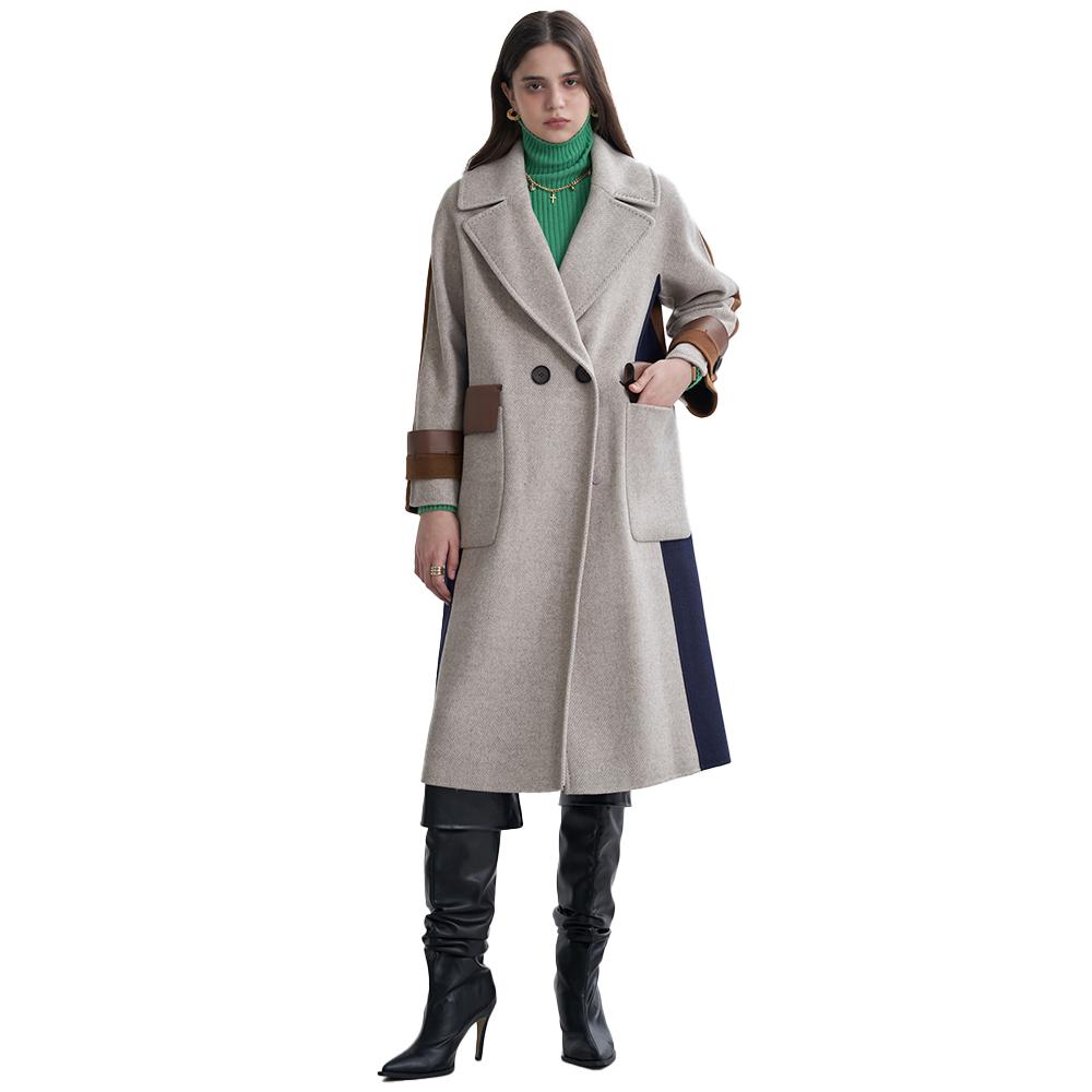 Alpaca Wool Fake Leather Pocket Handmade Coat